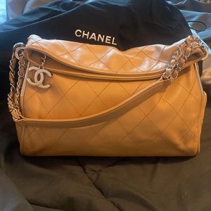 CHANEL Lambskin Stitched Medium Ultimate Soft Tote Beige